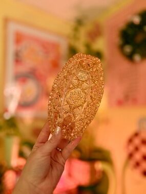 Vintage Pink Pressed Glass Trinket Dish